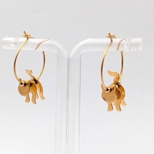 Vintage Cat Hoop Earrings HM 14K GF Articulated Figural Kitty Novelty Y2K
